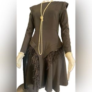 NWT dramatic chic black feather long sleeve dress in XS